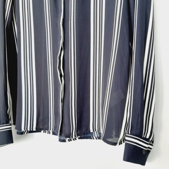 STREETWEAR SOCIETY Ruffle Collar Button Down Striped Shirt Top B&W Sz L - Picture 6 of 13